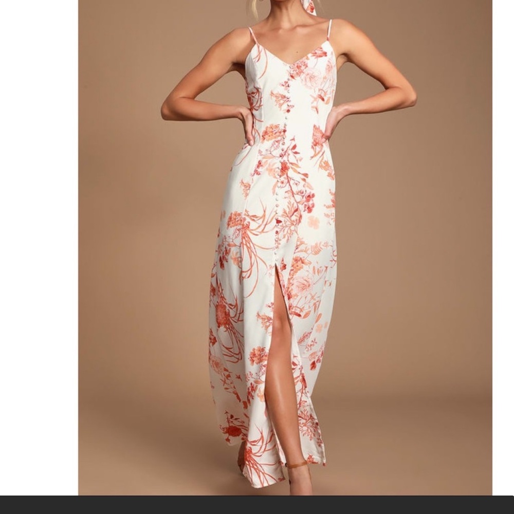 Lulus crista rust orange and white print button-front maxi dress 🍊✨